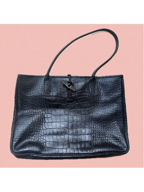 Vintage Y2K Longchamp Le Roseau Croc Embossed Leather Tote